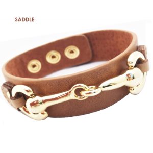 Wardani, Gold Horse bit Genuine Leather Bracelet Adjustable Handmade