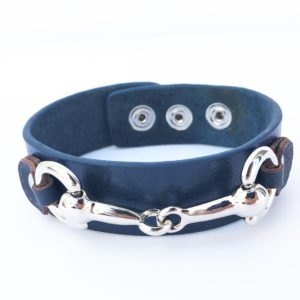 Wardani, Leather cuff Bracelet with silver Snaffle horse bit HandMade